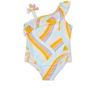 NWT Wonder Nation Baby Girl Ruffled One-Piece Swimsuit 12M Orange Blue